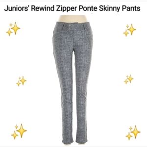 Rewind Zipper Ponte Skinny Gray Textured Pants with Button Detail, Size L